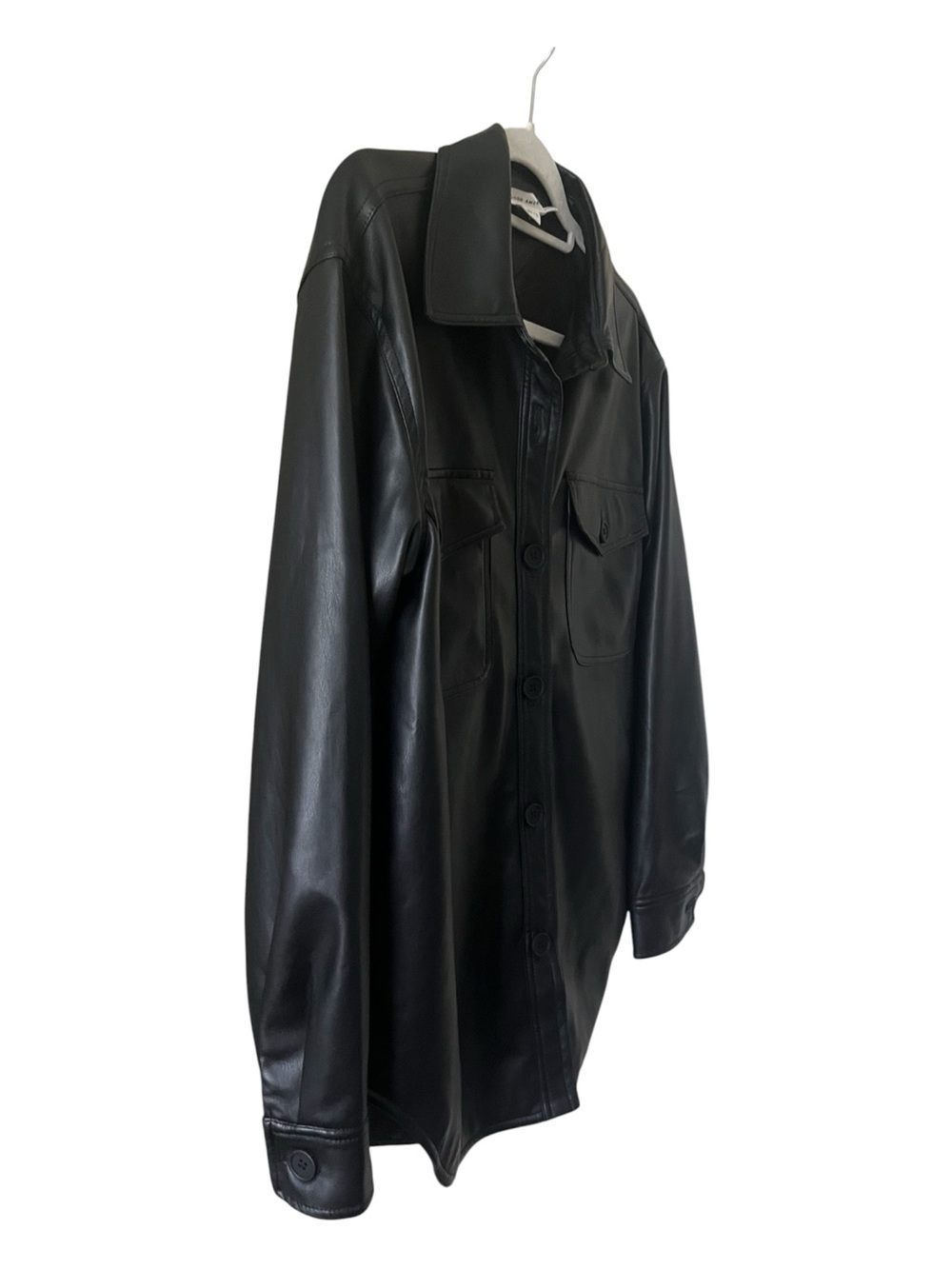 GOOD AMERICAN Black Faux Leather Shacket Oversized Jacket Tag 0/00 Fits S/M - Picture 4 of 6